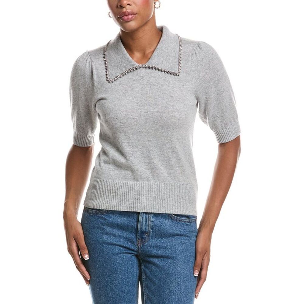 Autumn Cashmere Womens Peter Pan Collar 100% Cashmere Sweater, Gray